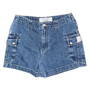 💙 Vintage 90s B.U.M. Equipment Denim Mini Cargo Shorts Jean Y2K